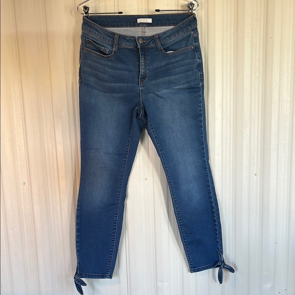LC LAUREN‎ CONRAD Blue Skinny Stretch Jeans Ankle Ties Womens 6